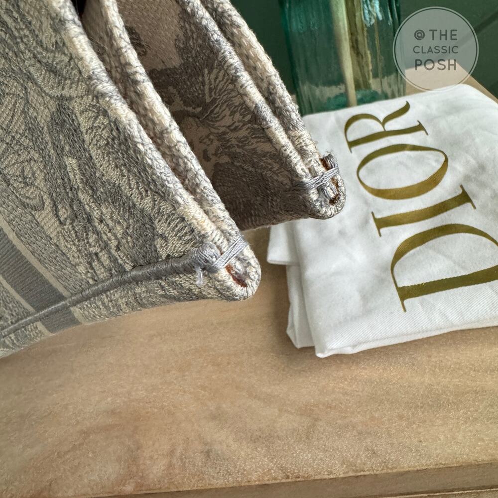 EUC Christian Dior Book Tote Toile De Jouy Ecru Gray Medium - Picture 11 of 16